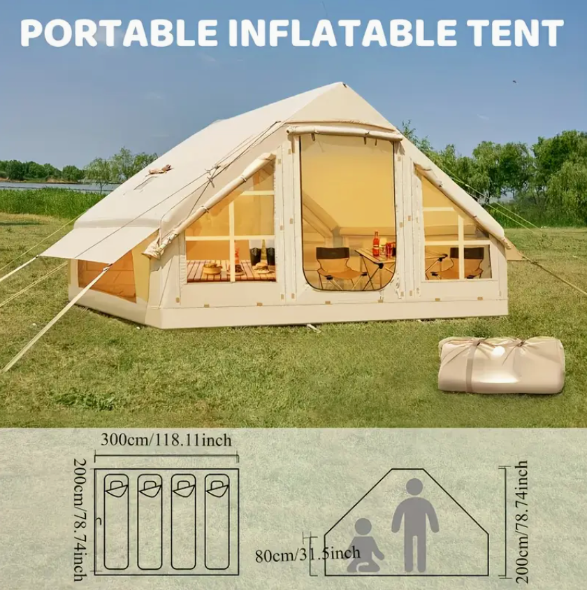 Inflatable Tent with Pump, Glamping Tents for 4-Person to 6-Person, Easy Setup 4 Season Waterproof Outdoor Tent