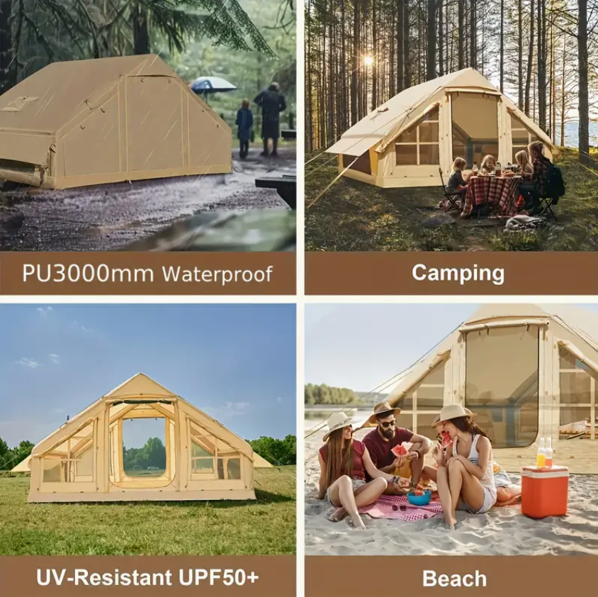 Inflatable Tent with Pump, Glamping Tents for 4-Person to 6-Person, Easy Setup 4 Season Waterproof Outdoor Tent