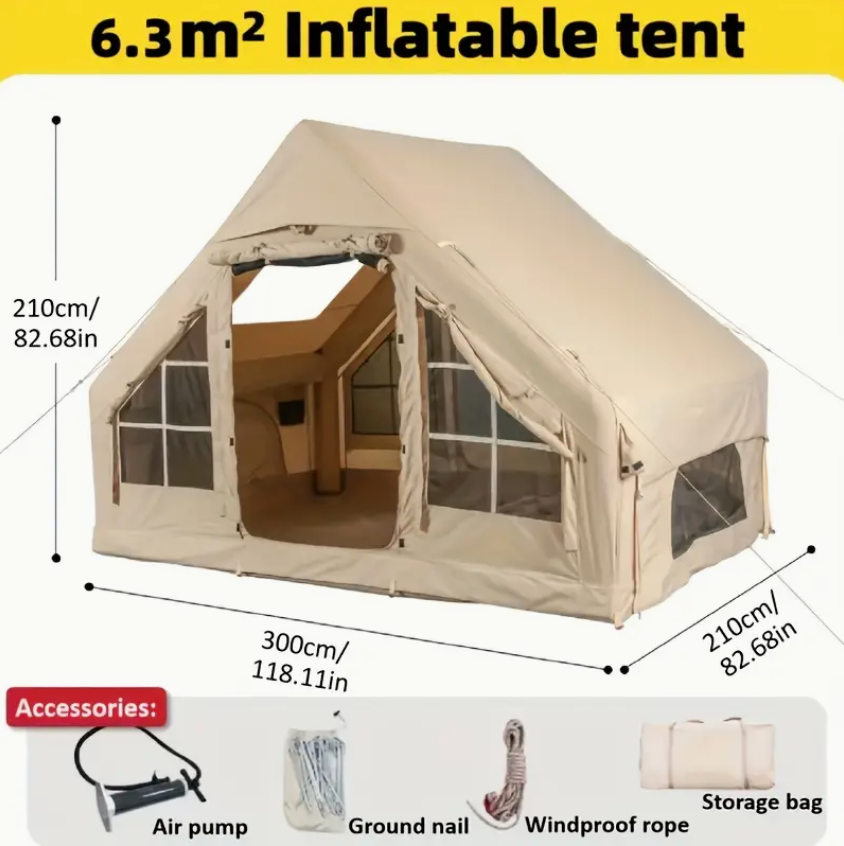 Inflatable Tent with Pump, Glamping Tents for 4-Person to 6-Person, Easy Setup 4 Season Waterproof Outdoor Tent