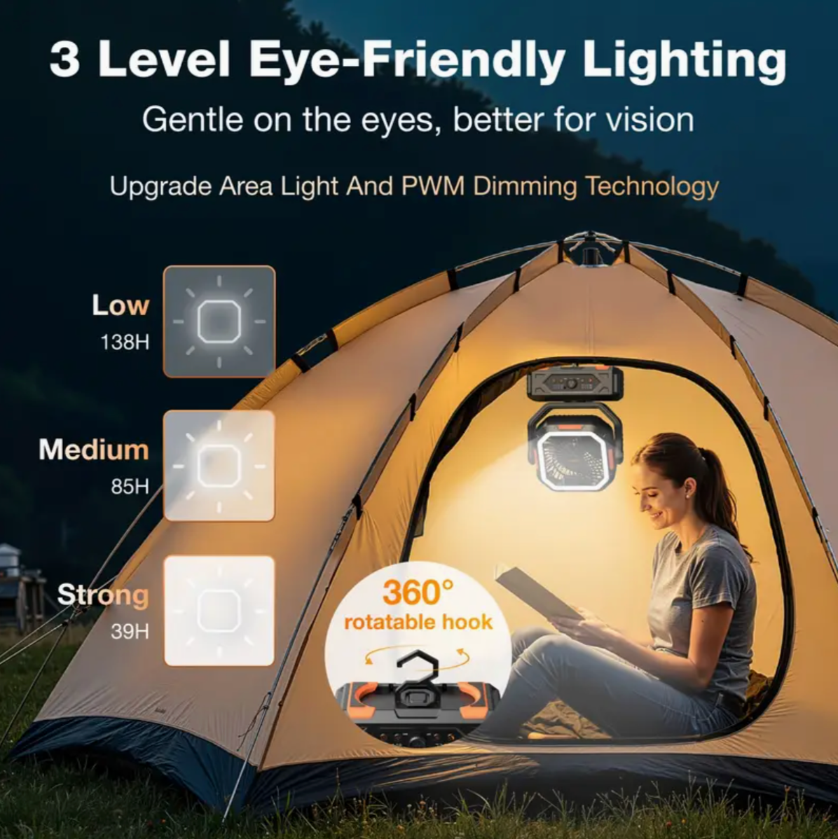Upgraded F11 20,000mAh Camping Fan with Remote & LED Light