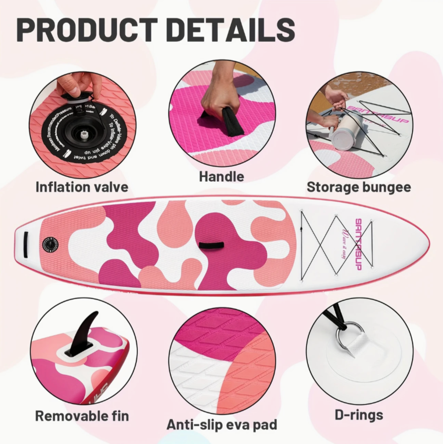 10' Inflatable Paddle Board – Pink Camouflage Edition