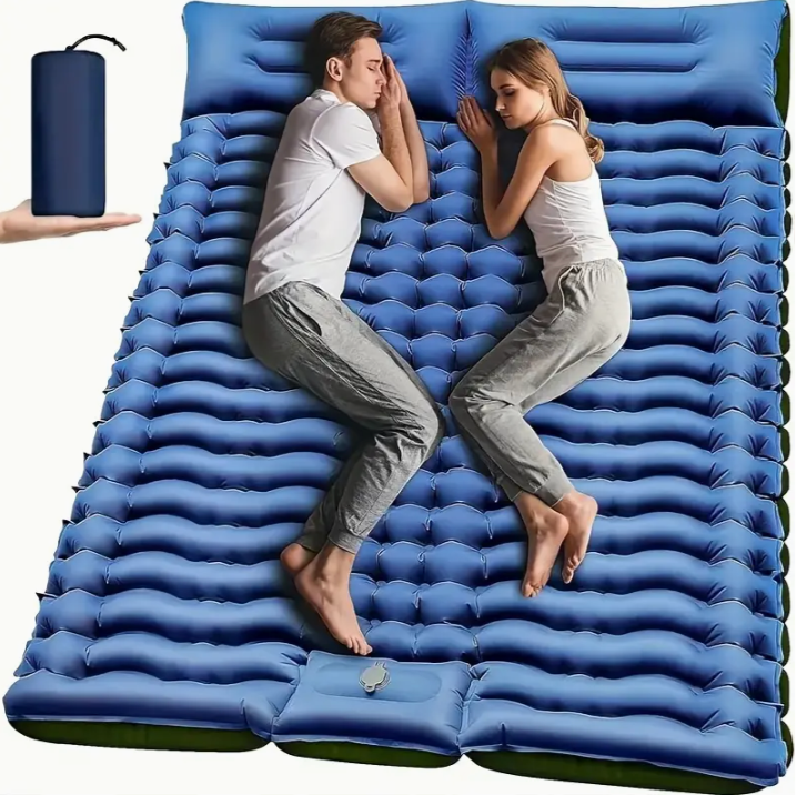 Double Camping Sleeping Pad, 4" Extra-Thick For 2 Person with Pillow Inflatable Mat