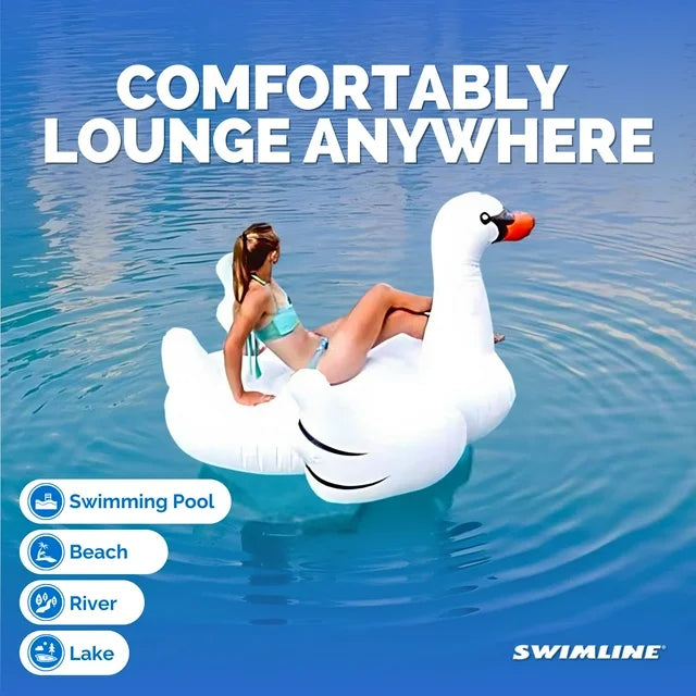 Swimline Giant Swan Inflatable Ride-On Swimming Pool Raft Float, White