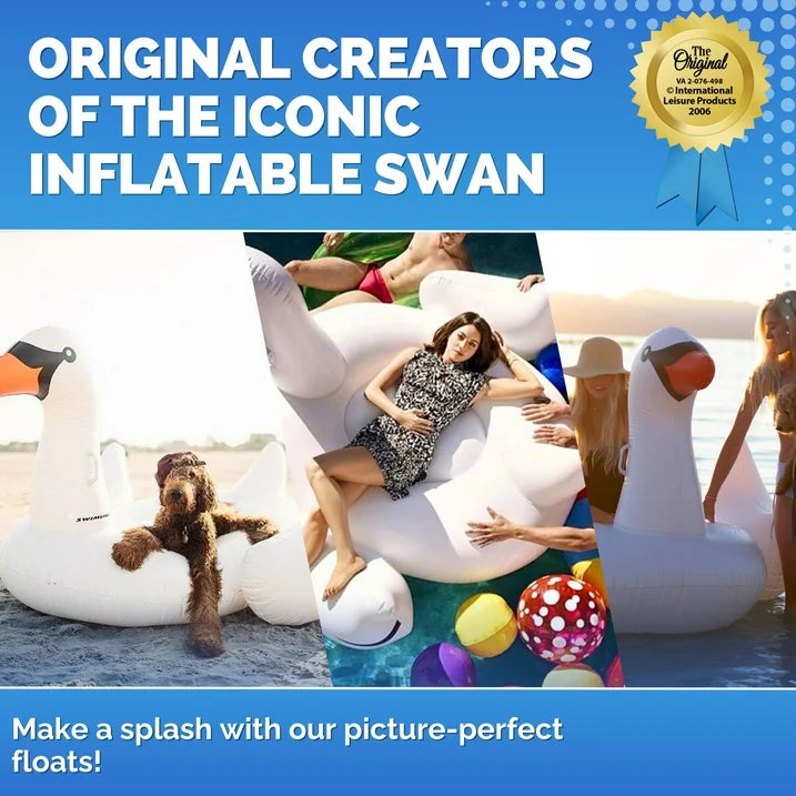 Swimline Giant Swan Inflatable Ride-On Swimming Pool Raft Float, White