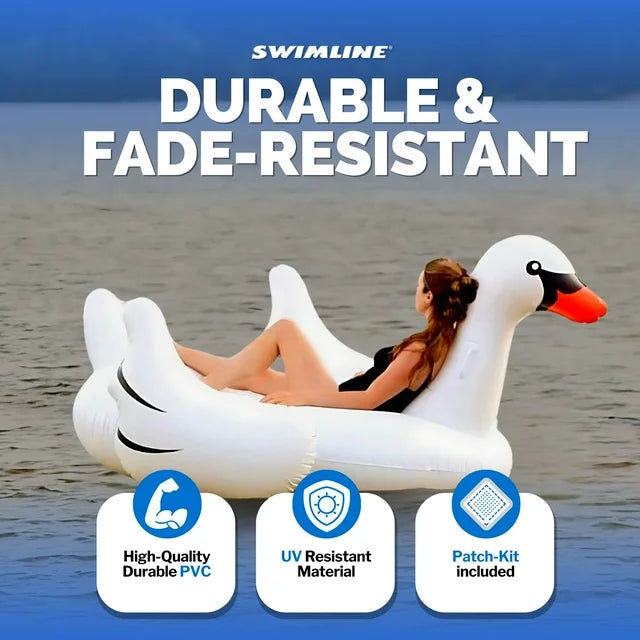 Swimline Giant Swan Inflatable Ride-On Swimming Pool Raft Float, White