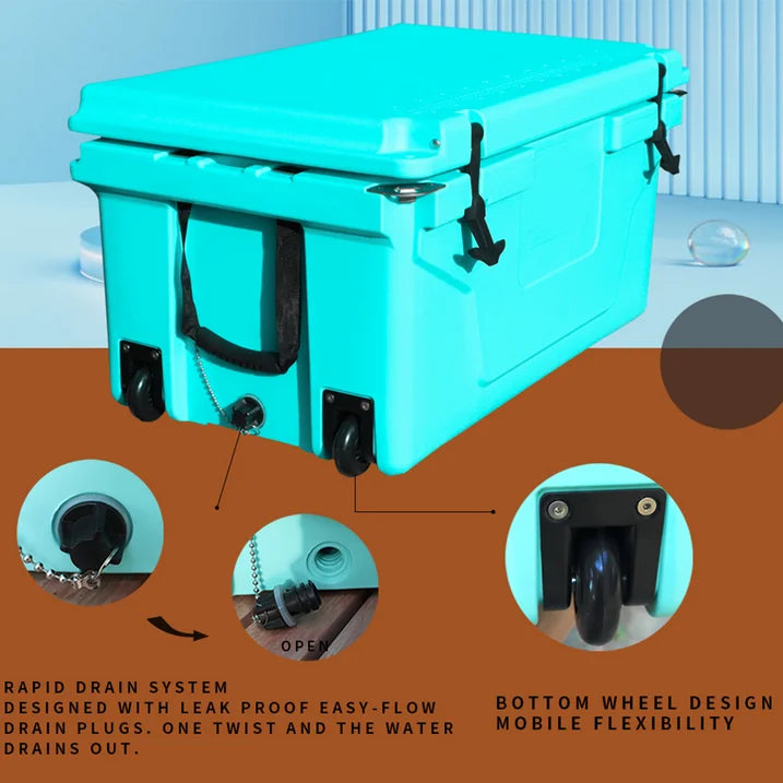 Heavy-Duty Cooler, 65 Quart, 5-Day Ice Retention, Turquoise Blue