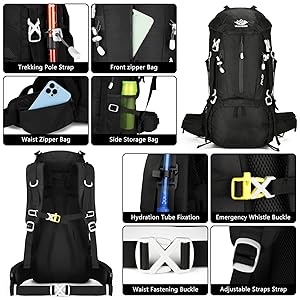 50L Hiking Backpack Men Camping Backpack with rain cover 45l+5l Lightweight Backpacking Backpack Travel Backpack