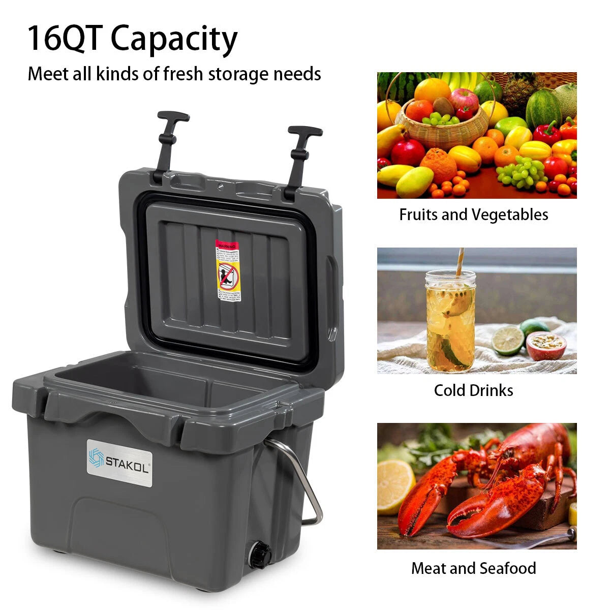 16 Quart Cooler Portable Ice Chest 24 Cans Ice Box Leak-Proof