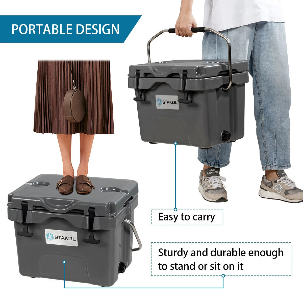 16 Quart Cooler Portable Ice Chest 24 Cans Ice Box Leak-Proof