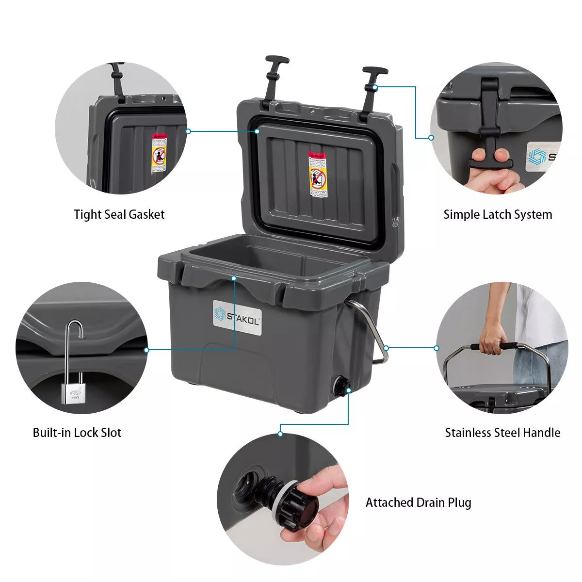 16 Quart Cooler Portable Ice Chest 24 Cans Ice Box Leak-Proof