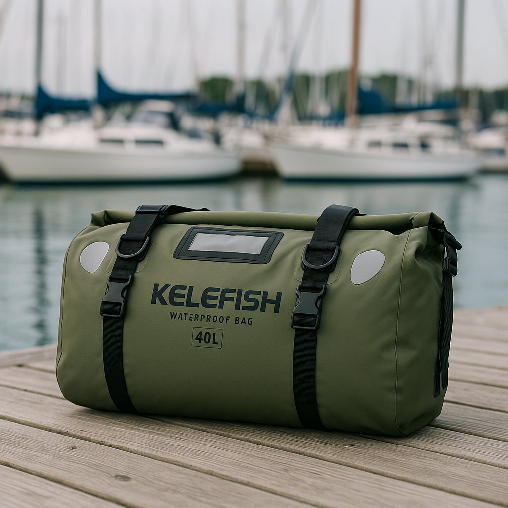 KELEFISH PVC Duffel Bag - High Quality Roll-Top Saddle Bag with Adjustable Straps, Multiple Compartments & Pockets