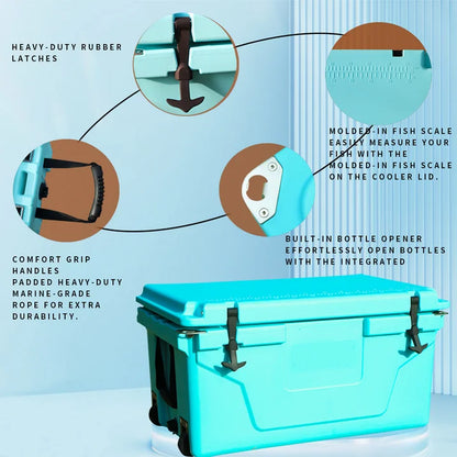 Heavy-Duty Cooler, 65 Quart, 5-Day Ice Retention, Turquoise Blue