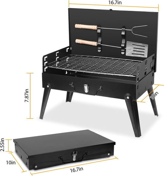 Portable Charcoal Grill,Barbecue Grill Barbecue Grill Tools,Foldable BBQ Suitcase Grill Shelf For Outdoor Camping Picnics Garden Party Grilling,16.7x10x17.7in
