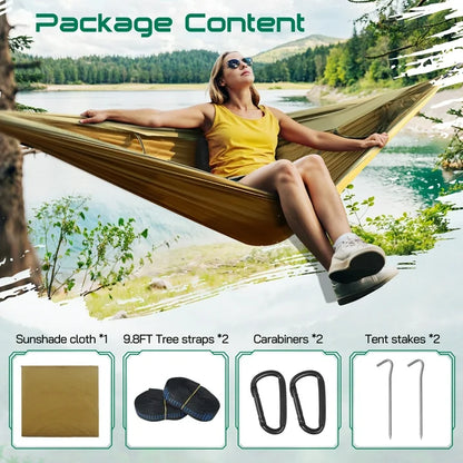 Camping Hammock, 4 in 1 Portable Hammock Tent, 2 Person Pop-up Hammock with Mosquito Net & Sunshade Cloth & Tree Straps, 550lbs Max Load Heavy Duty Tree Hammock for Outdoor Camping