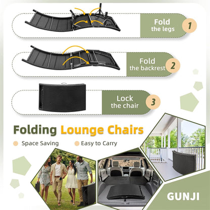 Lounge Chairs for Outside 3 Pieces Patio Adjustable Chaise Lounge Outdoor Wicker Lounge Chairs Set of 2 with Table Folding Chaise Lounger for Poolside, Deck, Lawn