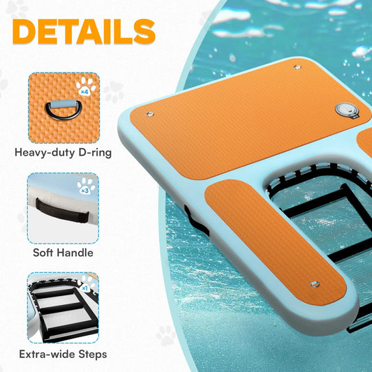 Inflatable Water Dock 60×40" Super Large Dog Pool Buoy Water Dock, Suitable For Dogs Weighing Up To 230 Pounds