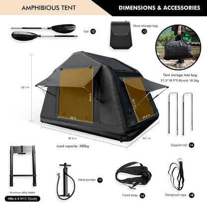 Naturne Rooftop Tent Overland Water Camping Tent with Ladder Inflatable Waterproof Roof Top for SUV Jeep Bronco Off-Road Vehicle Soft Cover Multifunctional 2-3 Person