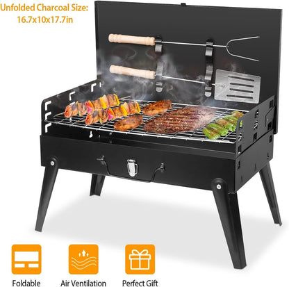 Portable Charcoal Grill,Barbecue Grill Barbecue Grill Tools,Foldable BBQ Suitcase Grill Shelf For Outdoor Camping Picnics Garden Party Grilling,16.7x10x17.7in