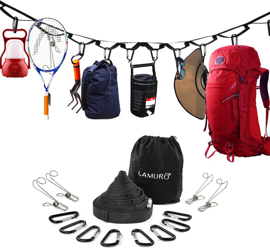 Campsite Storage Strap with 19 Separated Loops for Hanging Camping Equipment, Gear and Supplies