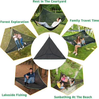 Triangle Hammock, Camping Hammock Max 500 lbs for 2-4 Person, Large Hamacas Adultos with 3 Webbing Straps, Outdoor Hamacas(Triangle,13ft)