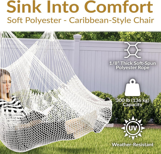 Outdoor Hammock Chair Swing - Hanging Hammock Swing - Hanging Reading Chair - Soft-Spun Polyester Rope