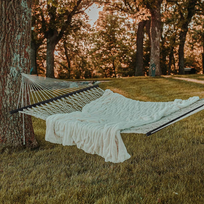 Double Rope Hammocks, Traditional Hand Woven Cotton Hammock with Hardwood Spreader Bar and Carrying Case for Outdoor, Indoor for Two Person, 450lb Weight Capacity