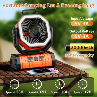 20,000mAh Rechargeable Camping Fan with LED Light