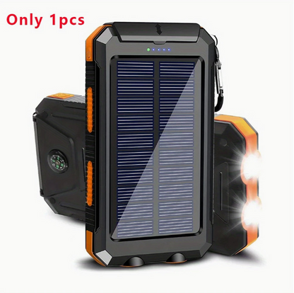 Portable 20,000mAh Solar Power Bank with Dual USB, Flashlights & Compass