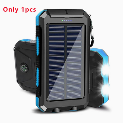 Portable 20,000mAh Solar Power Bank with Dual USB, Flashlights & Compass