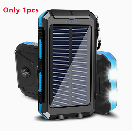 Portable 20,000mAh Solar Power Bank with Dual USB, Flashlights & Compass