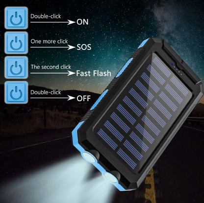 Portable 20,000mAh Solar Power Bank with Dual USB, Flashlights & Compass
