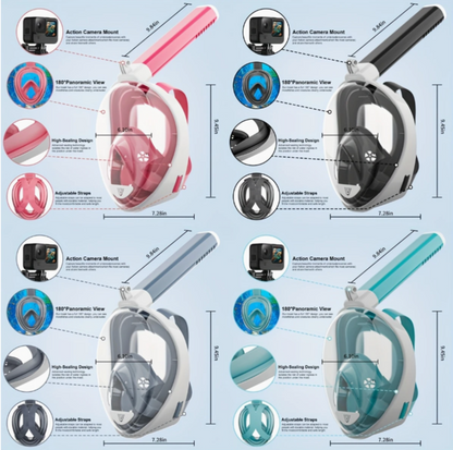 Full Face Snorkel Mask – 180° Panoramic View with Anti-Fog, Anti-Leak Design &amp; Camera Mount