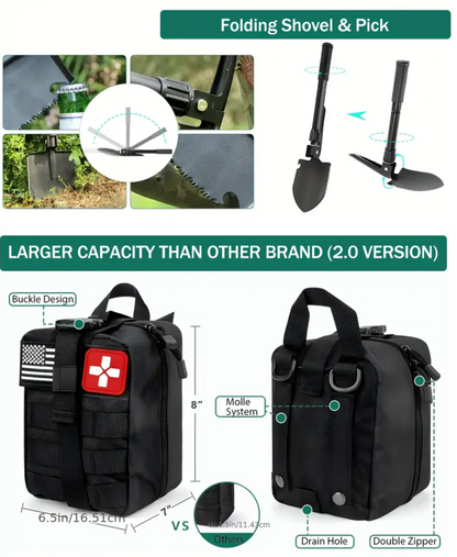 207-Piece Survival Gear Kit – Tactical Emergency Tools &amp; First Aid in Rugged Molle Pouch