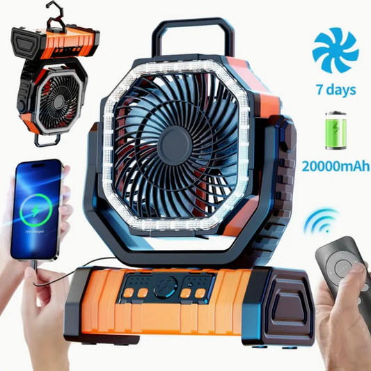 20,000mAh Rechargeable Camping Fan with LED Light