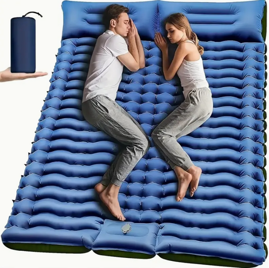 Double Camping Sleeping Pad, 4" Extra-Thick For 2 Person with Pillow Inflatable Mat