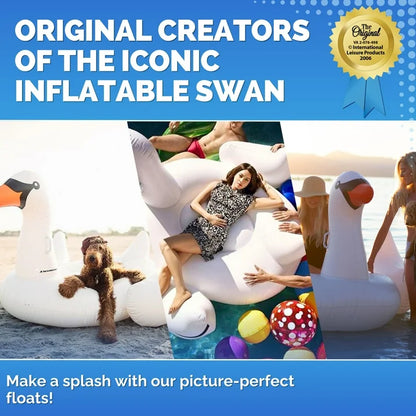 Swimline Giant Swan Inflatable Ride-On Swimming Pool Raft Float, White