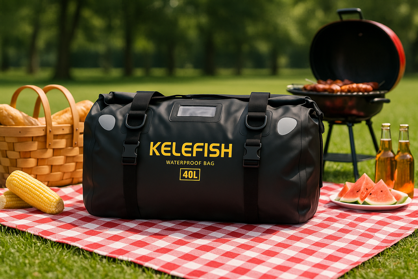 KELEFISH PVC Duffel Bag - High Quality Roll-Top Saddle Bag with Adjustable Straps, Multiple Compartments & Pockets