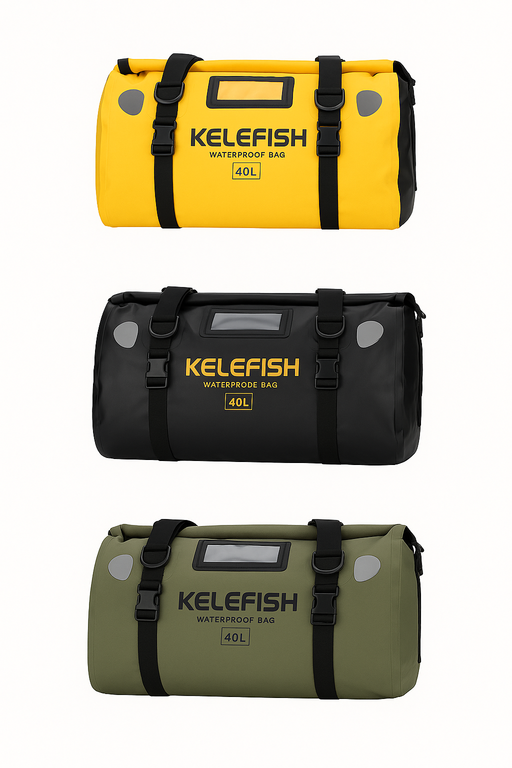 KELEFISH PVC Duffel Bag - High Quality Roll-Top Saddle Bag with Adjustable Straps, Multiple Compartments & Pockets