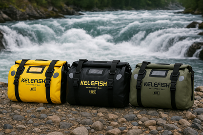 KELEFISH PVC Duffel Bag - High Quality Roll-Top Saddle Bag with Adjustable Straps, Multiple Compartments & Pockets