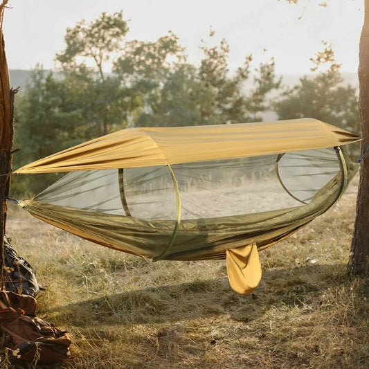 Camping Hammock, 4 in 1 Portable Hammock Tent, 2 Person Pop-up Hammock with Mosquito Net & Sunshade Cloth & Tree Straps, 550lbs Max Load Heavy Duty Tree Hammock for Outdoor Camping