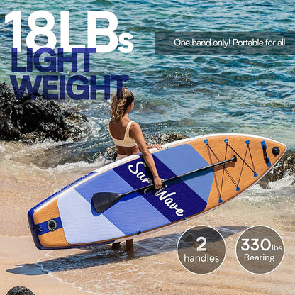 11' Inflatable Paddle Board with Premium Accessories, Wide Paddle Posture