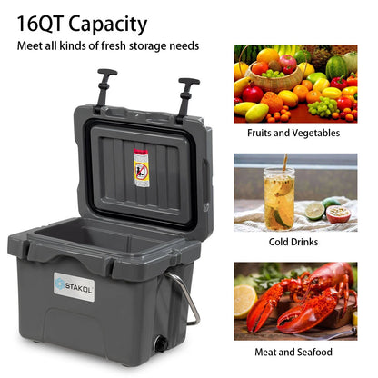 16 Quart Cooler Portable Ice Chest 24 Cans Ice Box Leak-Proof